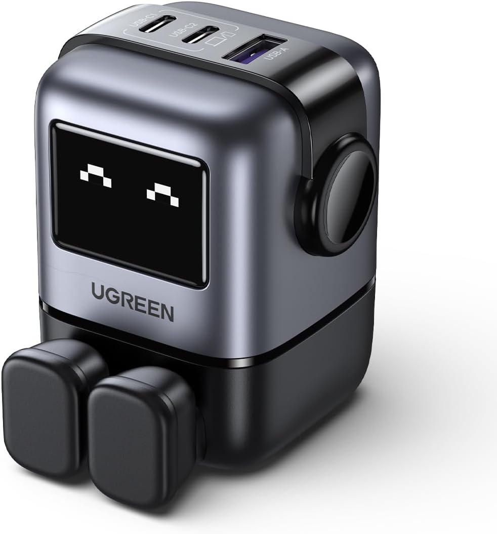 UGREEN RG 65W USB C Charger 3-PortMobile AccessoriesUGREEN Uno Charger: Functionality & playfulness, combined in a cute 65W USB C charger. Powerful 65W Charging: Charge a MacBook Air M2 from 0 to 51% in 30 minutes via USB C. LED Display: LED robot-face te
